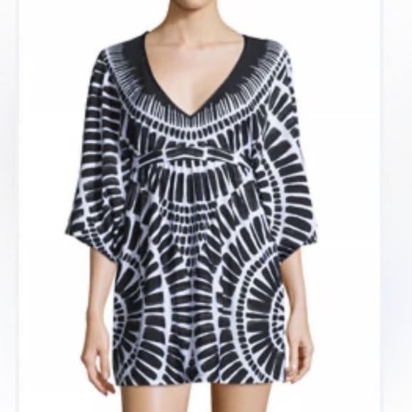 Trina Turk Women's Algiers Tunic Cover Up black White small - Picture 6 of 9